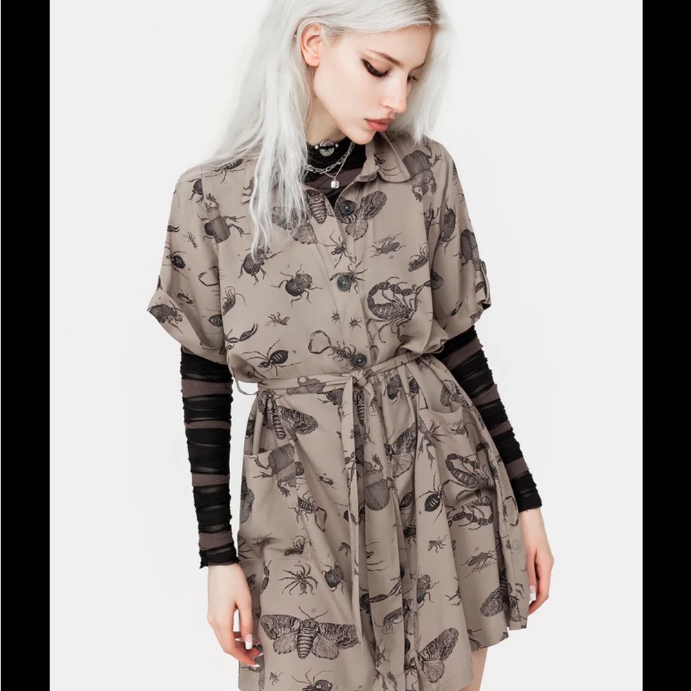 New w/out tags Disturbia Parasite Bugs Print Mini Short Dress Taupe size 14